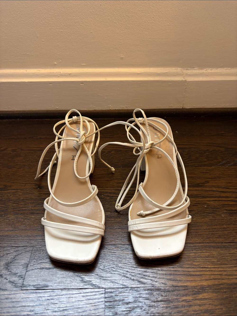 Unisa White Lace-Up Square Toe Strappy Sandals